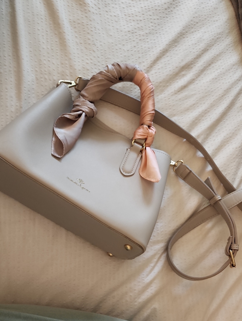 Nanette Lepore Grey Purse & Modern Geometric Scarf in Blush, Gray & Cream